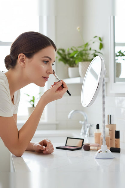 LED Magnifying Mirror – 10× magnification, flexible arm, suction mount