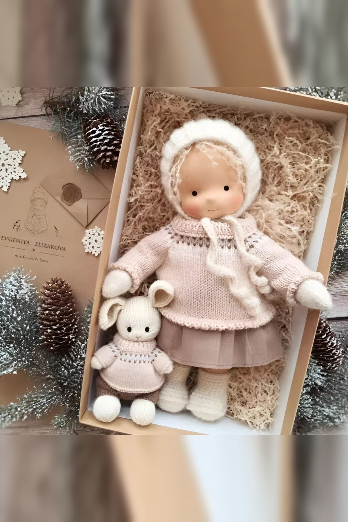 Handmade Waldorf Doll – soft plush toy, natural cotton & wool, hypoallergenic