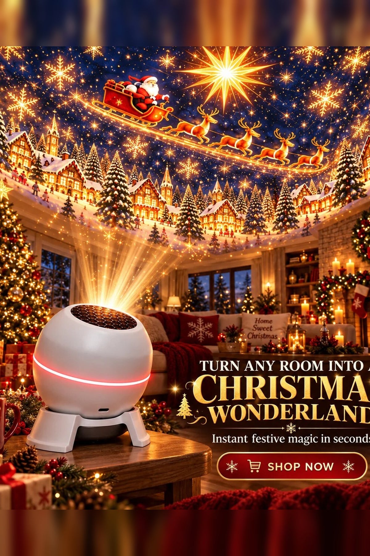 Christmas Projector – moving patterns, compact design, USB powered