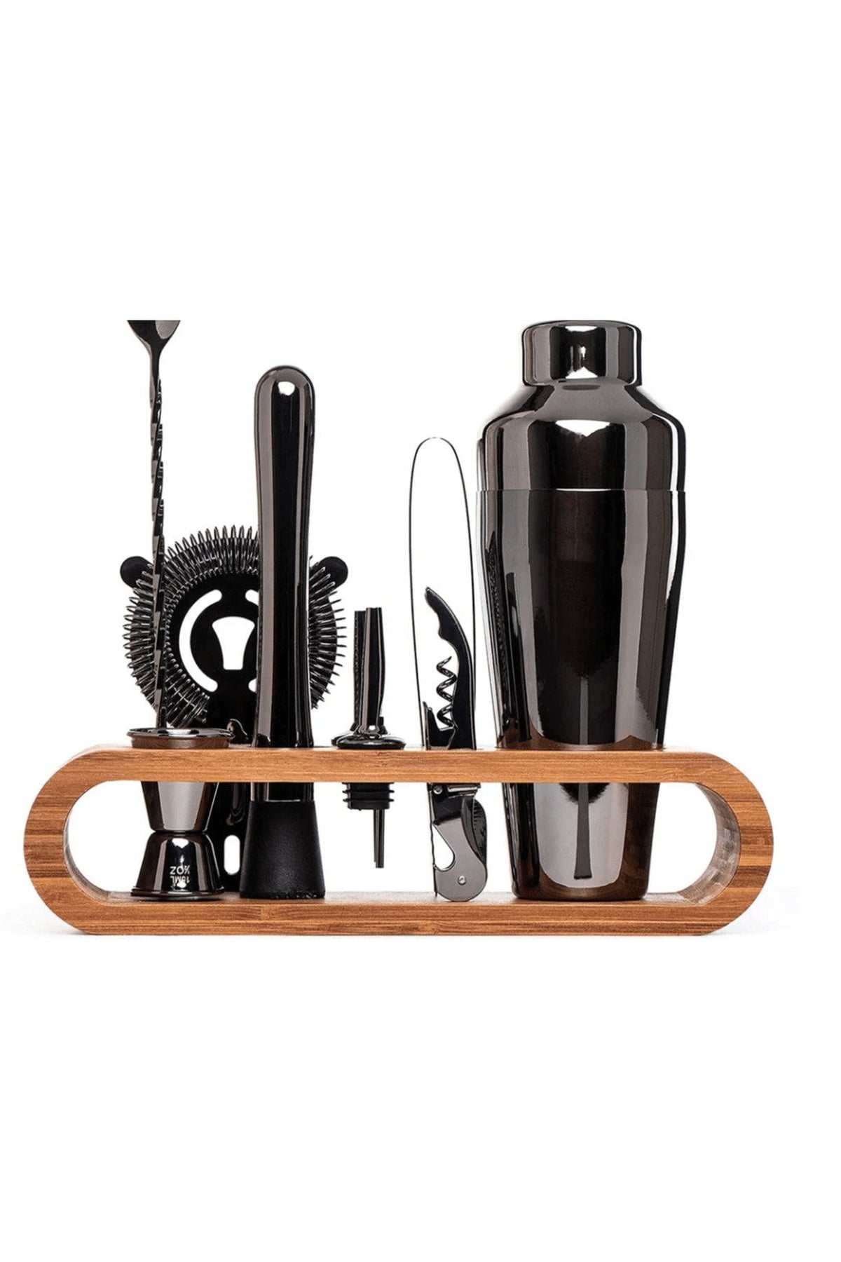 Cocktail Shaker Set with Wooden Stand – 10 Stainless Steel Bar Tools