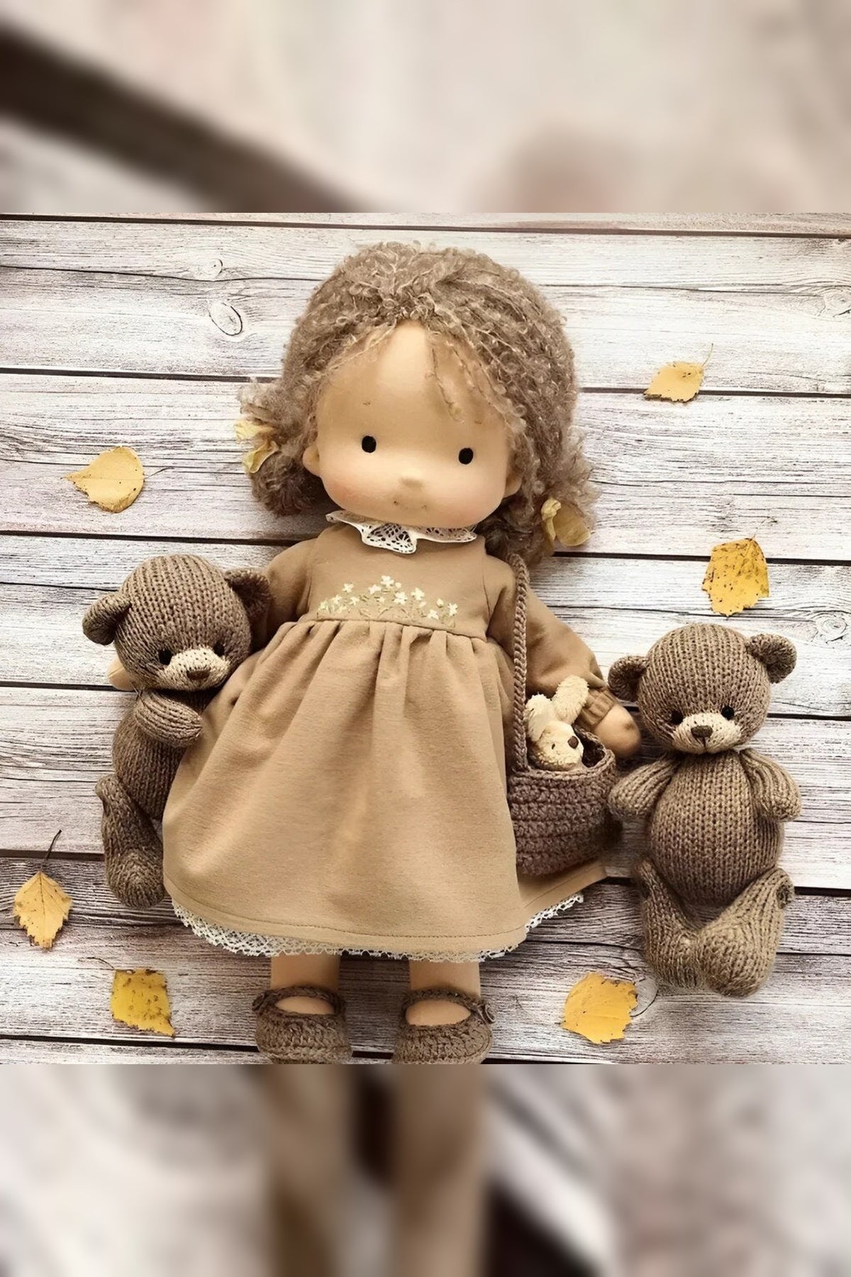 Handmade Waldorf Doll – soft plush toy, natural cotton & wool, hypoallergenic