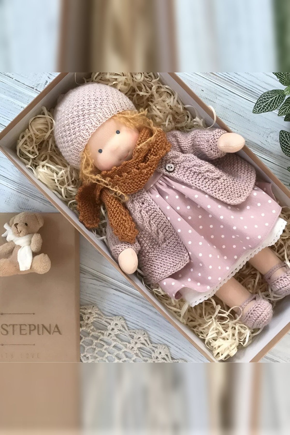 Handmade Waldorf Doll – soft plush toy, natural cotton & wool, hypoallergenic