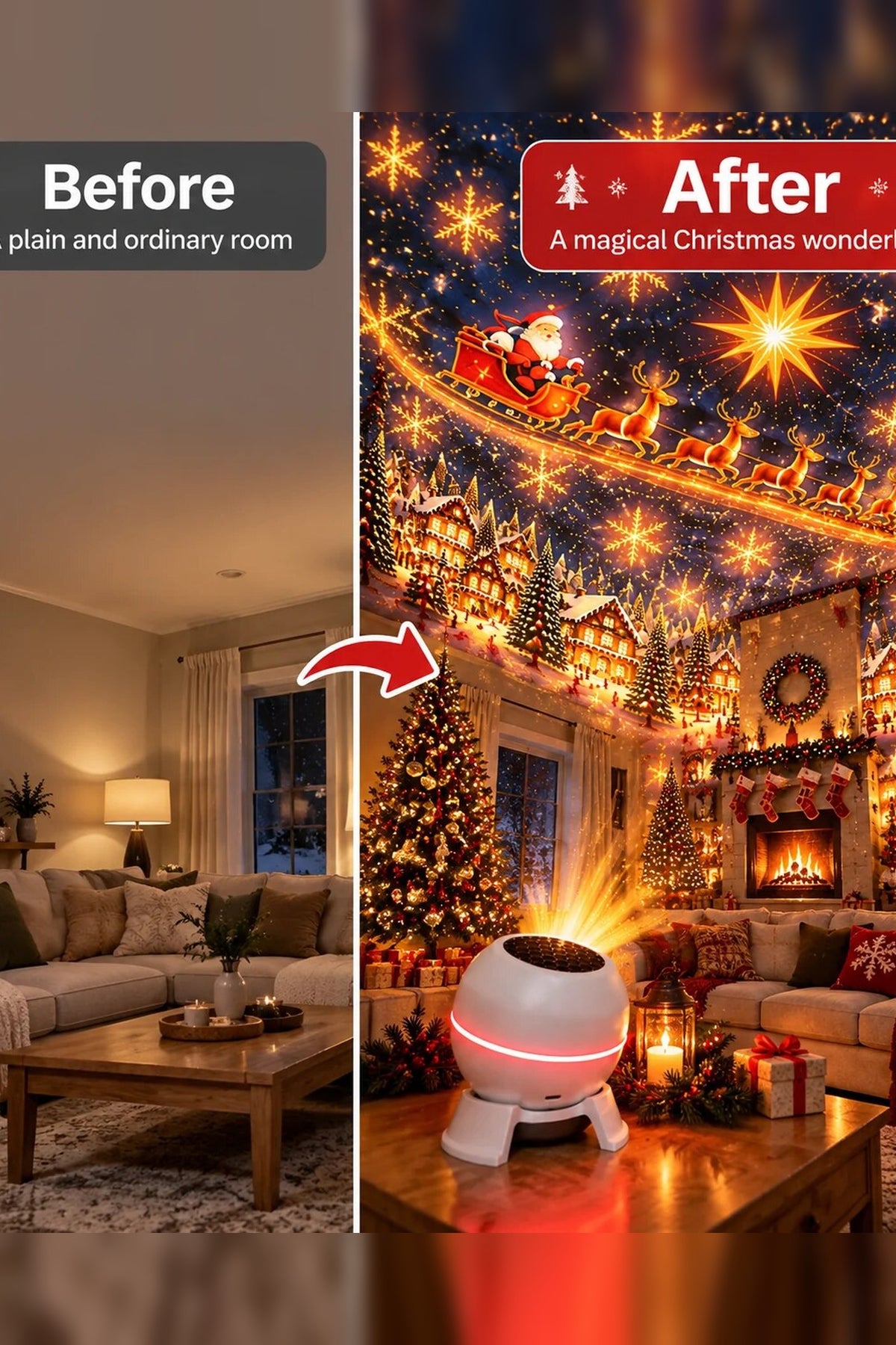 Christmas Projector – moving patterns, compact design, USB powered