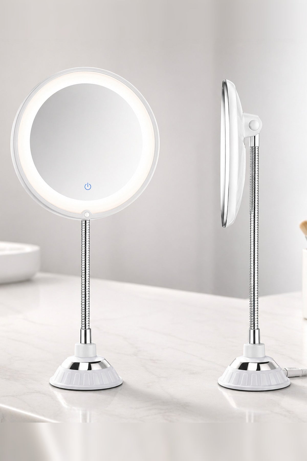 LED Magnifying Mirror – 10× magnification, flexible arm, suction mount