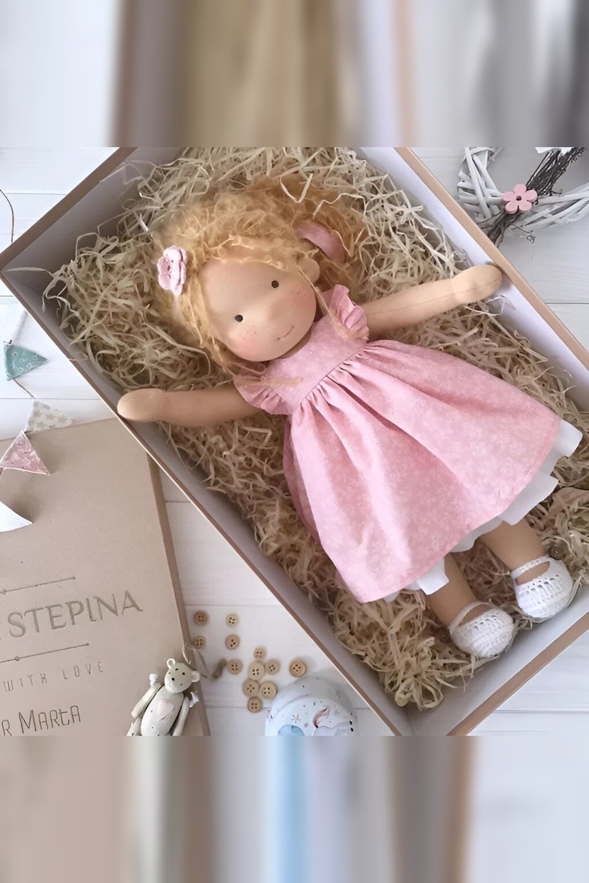 Handmade Waldorf Doll – soft plush toy, natural cotton & wool, hypoallergenic