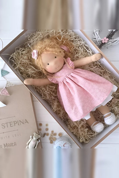 Handmade Waldorf Doll – soft plush toy, natural cotton & wool, hypoallergenic