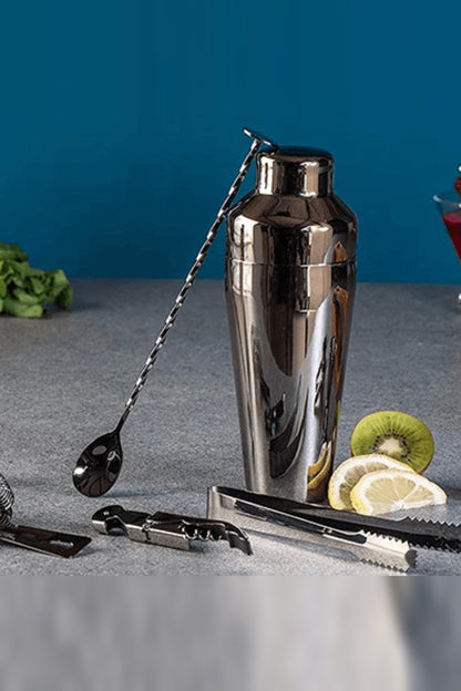 Cocktail Shaker Set with Wooden Stand – 10 Stainless Steel Bar Tools