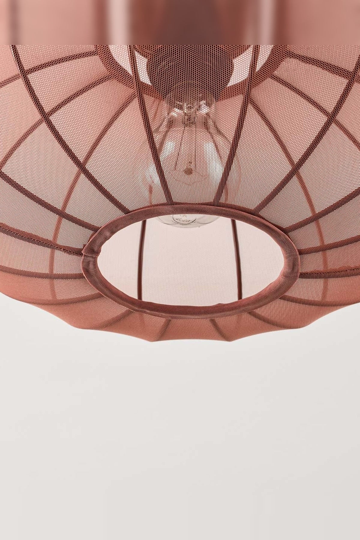 Round Mesh Ceiling Light – terracotta pink, sheer fabric panels, open base