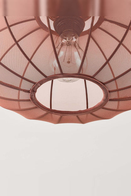 Round Mesh Ceiling Light – terracotta pink, sheer fabric panels, open base