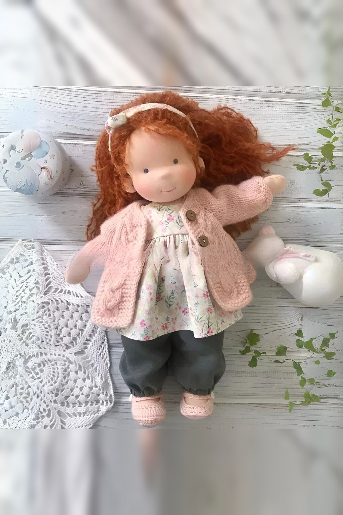 Handmade Waldorf Doll – soft plush toy, natural cotton & wool, hypoallergenic