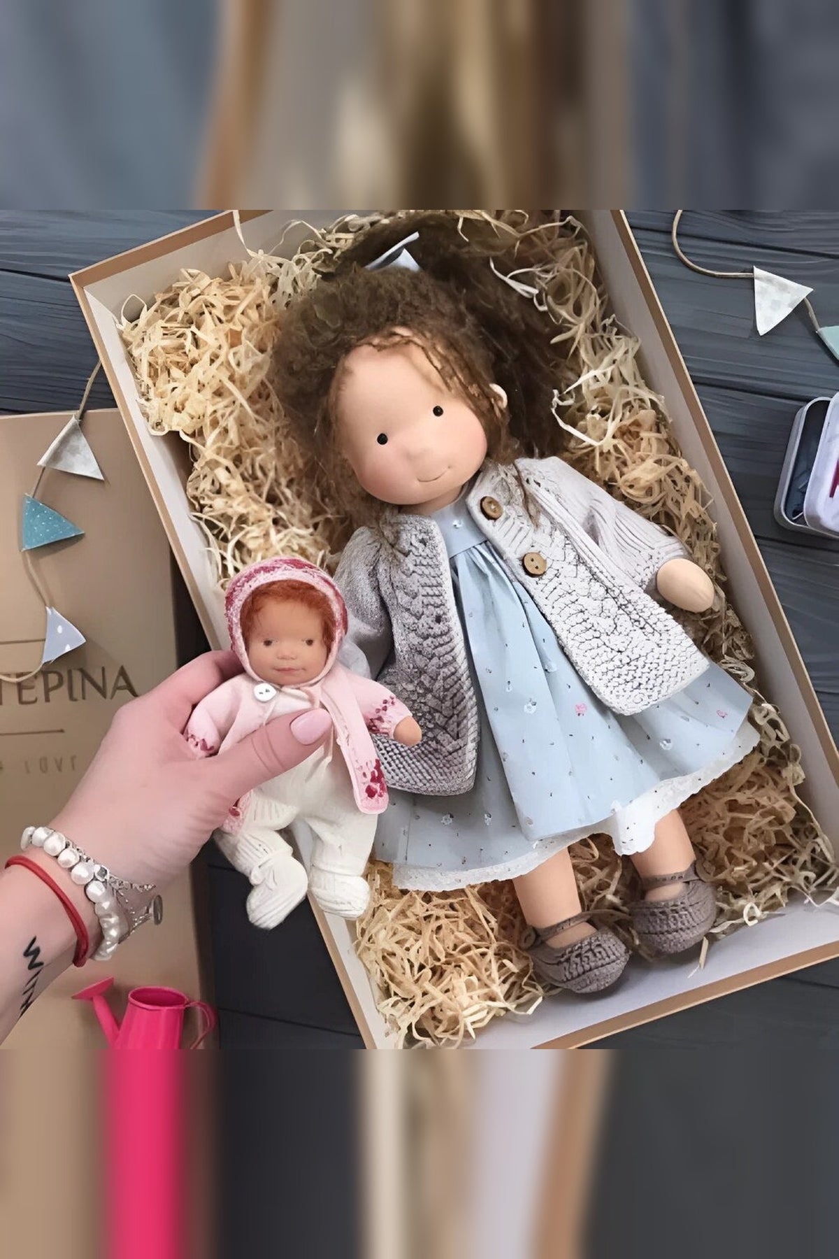 Handmade Waldorf Doll – soft plush toy, natural cotton & wool, hypoallergenic