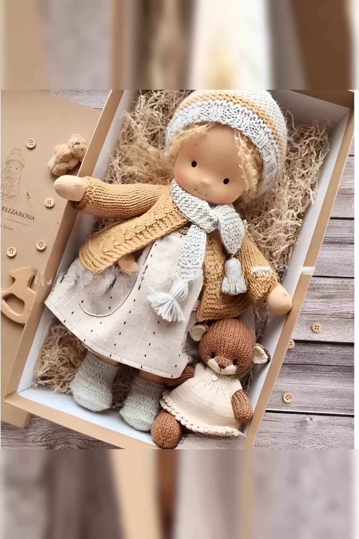 Handmade Waldorf Doll – soft plush toy, natural cotton & wool, hypoallergenic