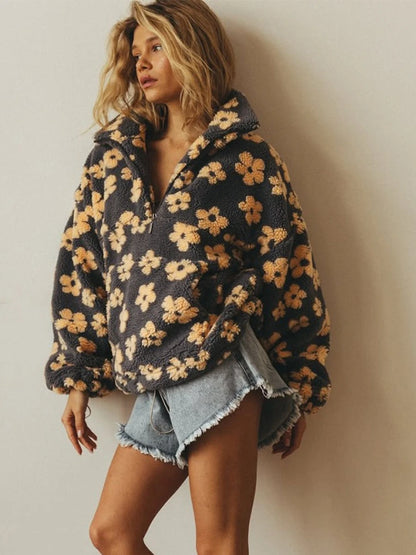 Brenley Women's Hoodie Sweatshirt – Cozy Half Zip Floral Design 1