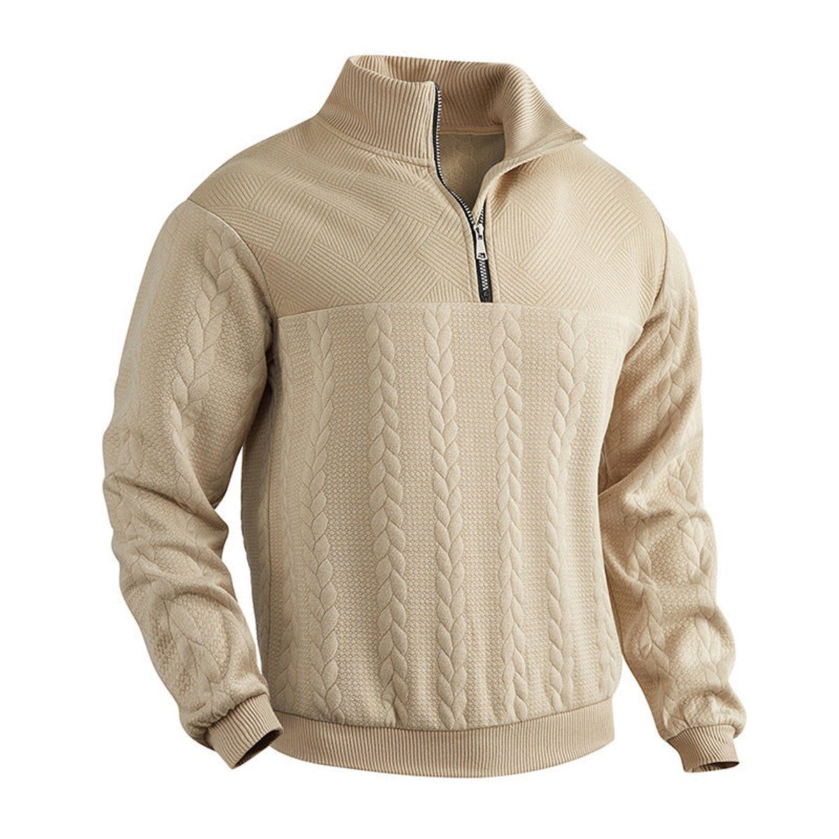 Caden Men's Cable Knit Jumper – Quarter-Zip Comfort Layering 4