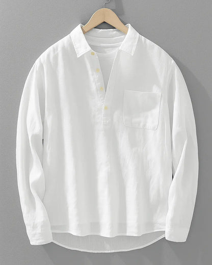 Calden Men’s Popover Shirt – Cotton-Linen Blend Comfortable Casual Wear 1