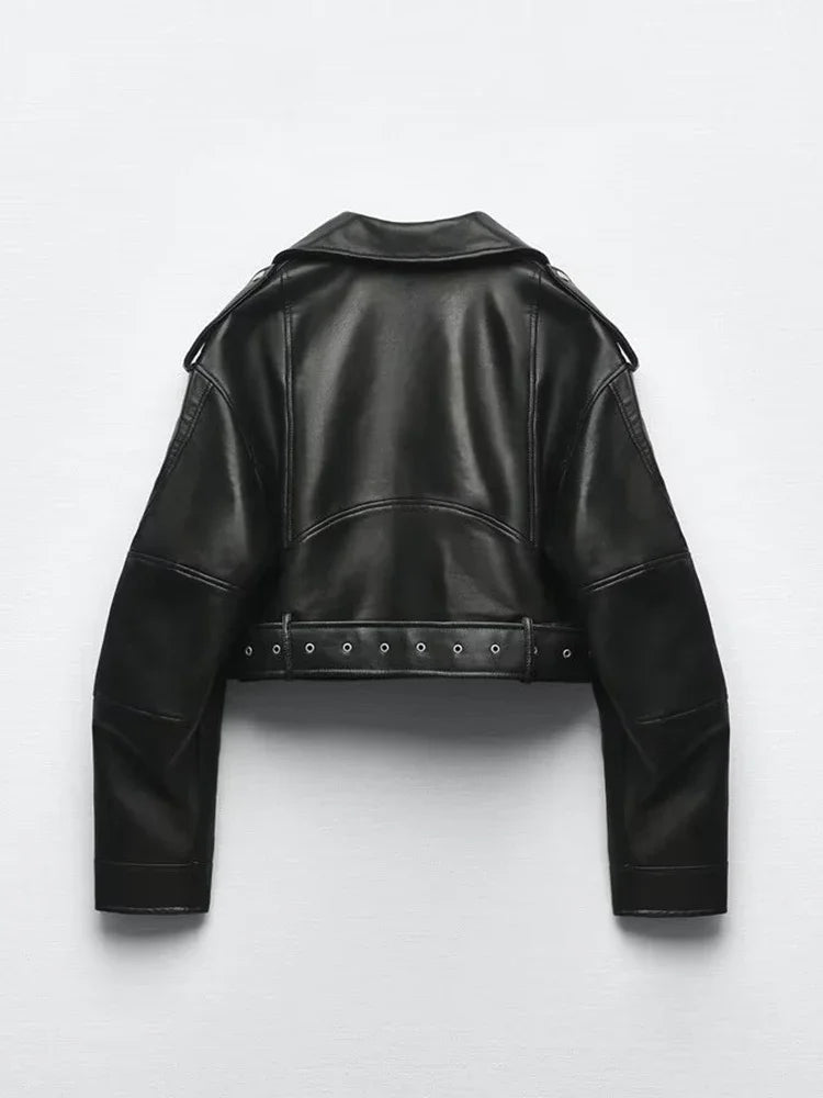 Calyra Women's Faux Leather Moto Jacket – Vintage Style for Casual Outings 1