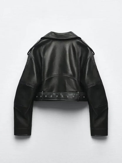Calyra Women's Faux Leather Moto Jacket – Vintage Style for Casual Outings 1