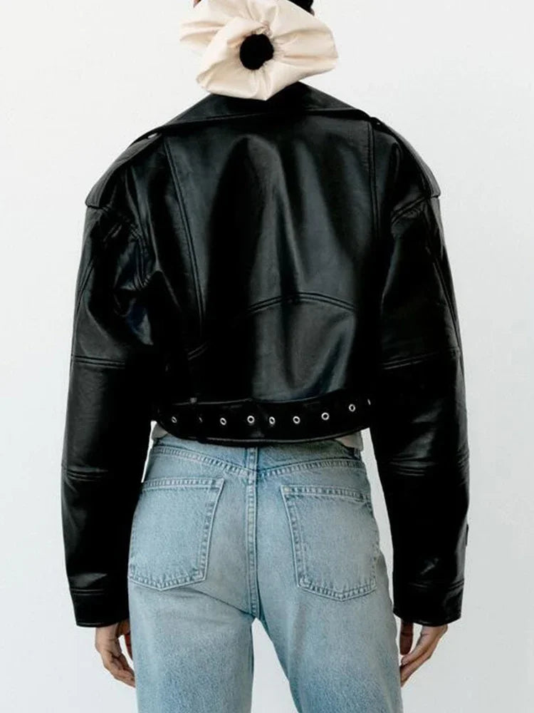 Calyra Women's Faux Leather Moto Jacket – Vintage Style for Casual Outings 2