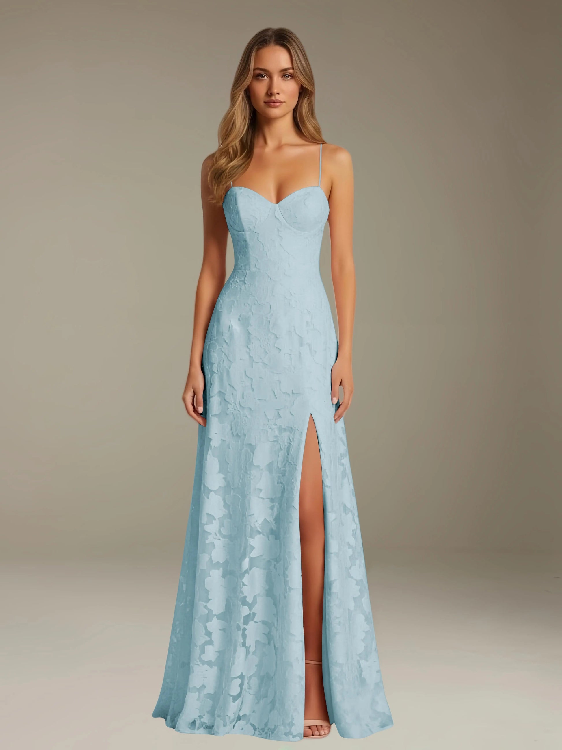 Celesta Women's Floral Lace A-Line Dress – Elegant Side Slit for Formal Events 0