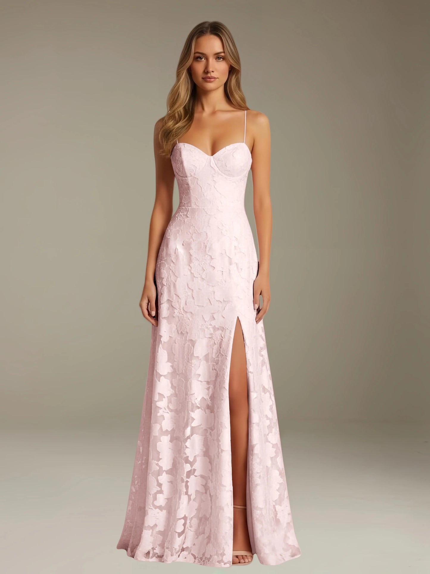 Celesta Women's Floral Lace A-Line Dress – Elegant Side Slit for Formal Events 2