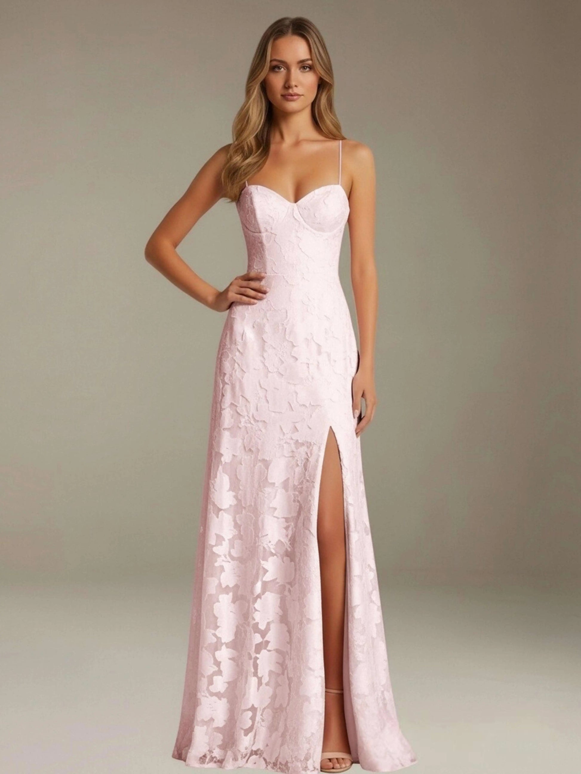 Celesta Women's Floral Lace A-Line Dress – Elegant Side Slit for Formal Events 3