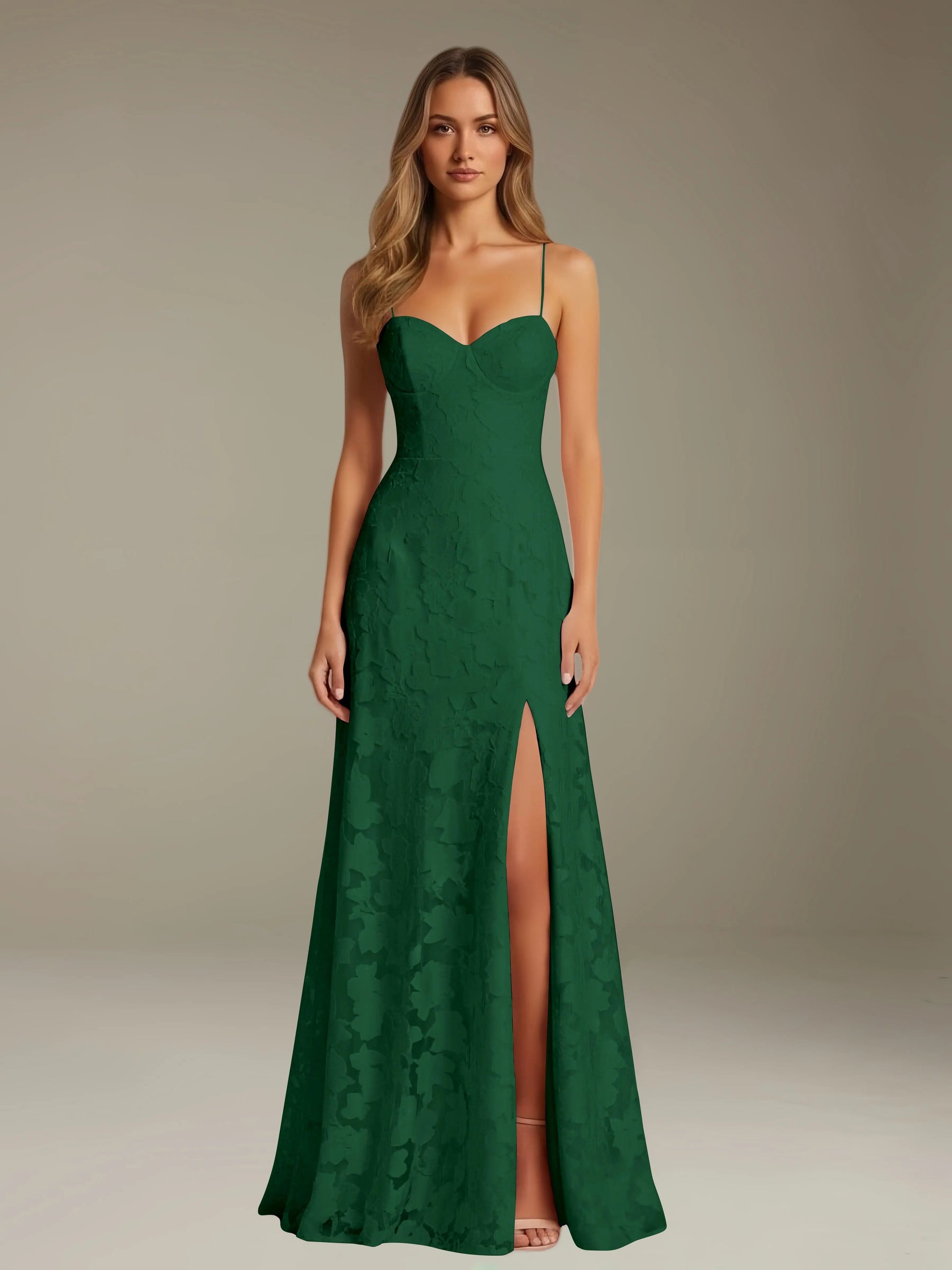 Celesta Women's Floral Lace A-Line Dress – Elegant Side Slit for Formal Events 9