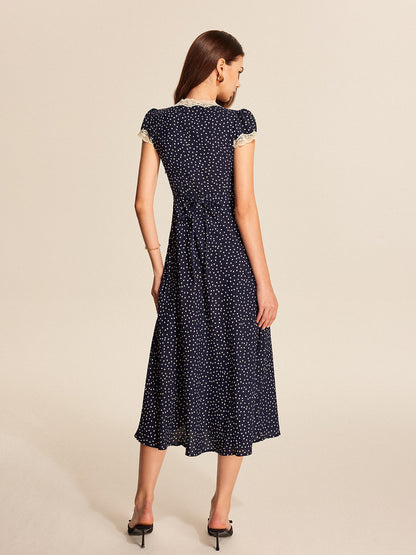 Celia Women's Polka Dot Midi Dress – Elegant Lace Puff Sleeve Design 5