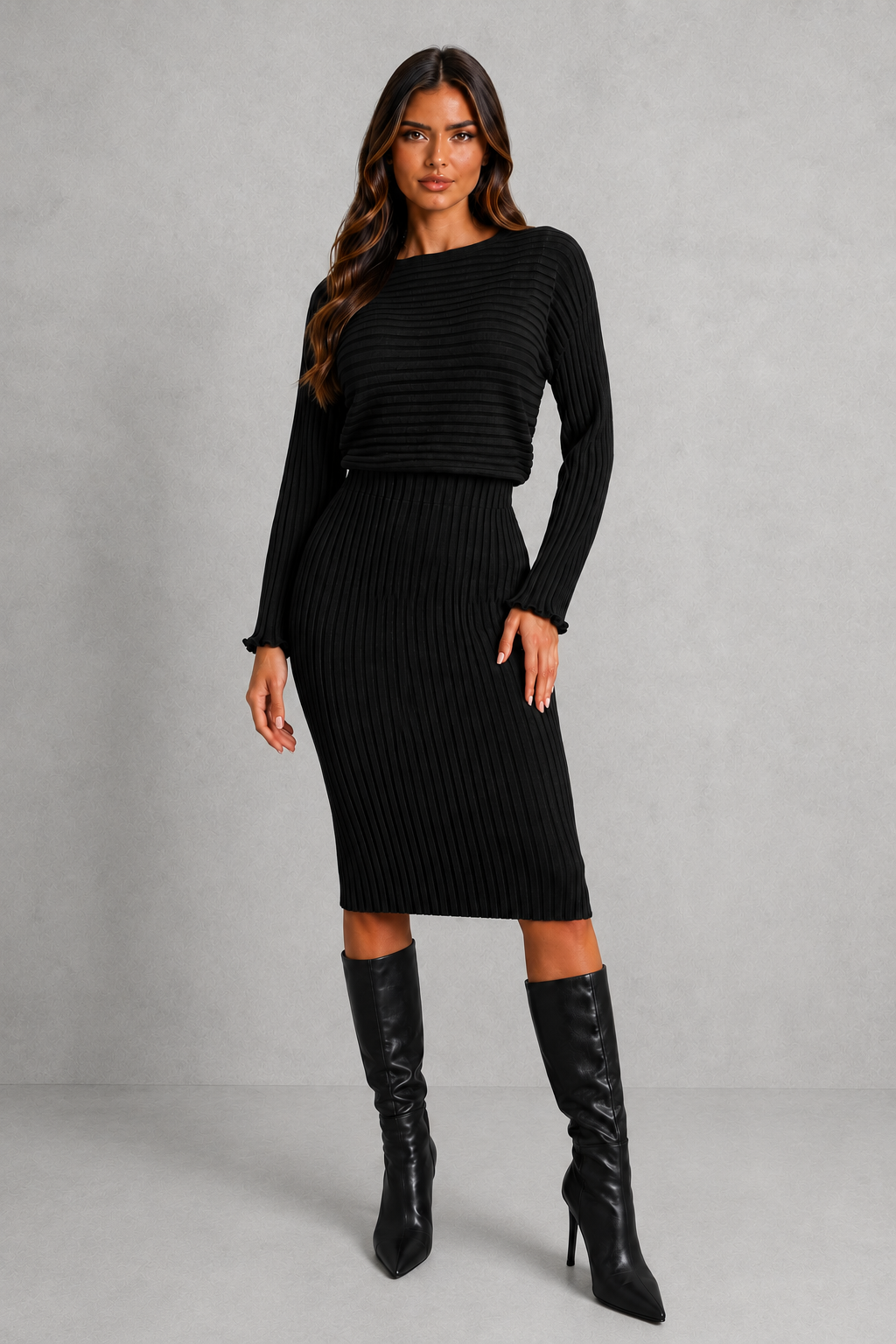 Set Women - Two-Piece Knit Set with Cropped Jumper