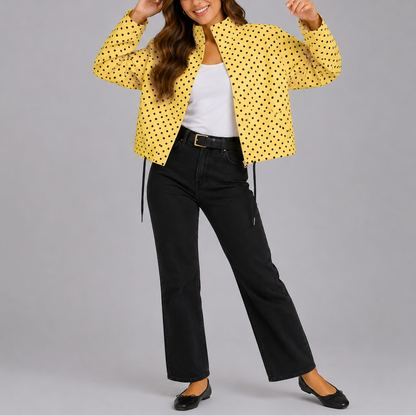 Jacket Women - Polka Dot Bomber Jacket with Stand Collar