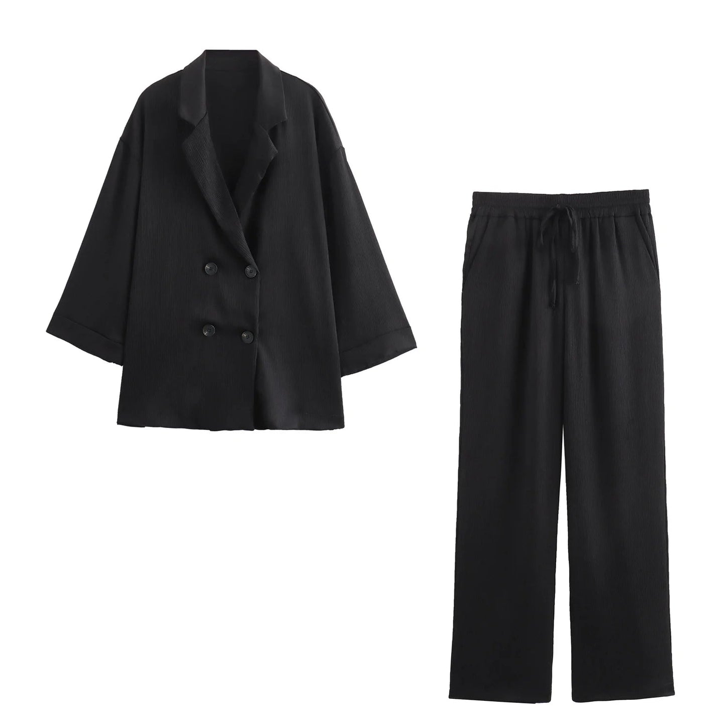 Cora Women's Suit Set – Tailored Jacket and Wide-Leg Trousers Outfit 0