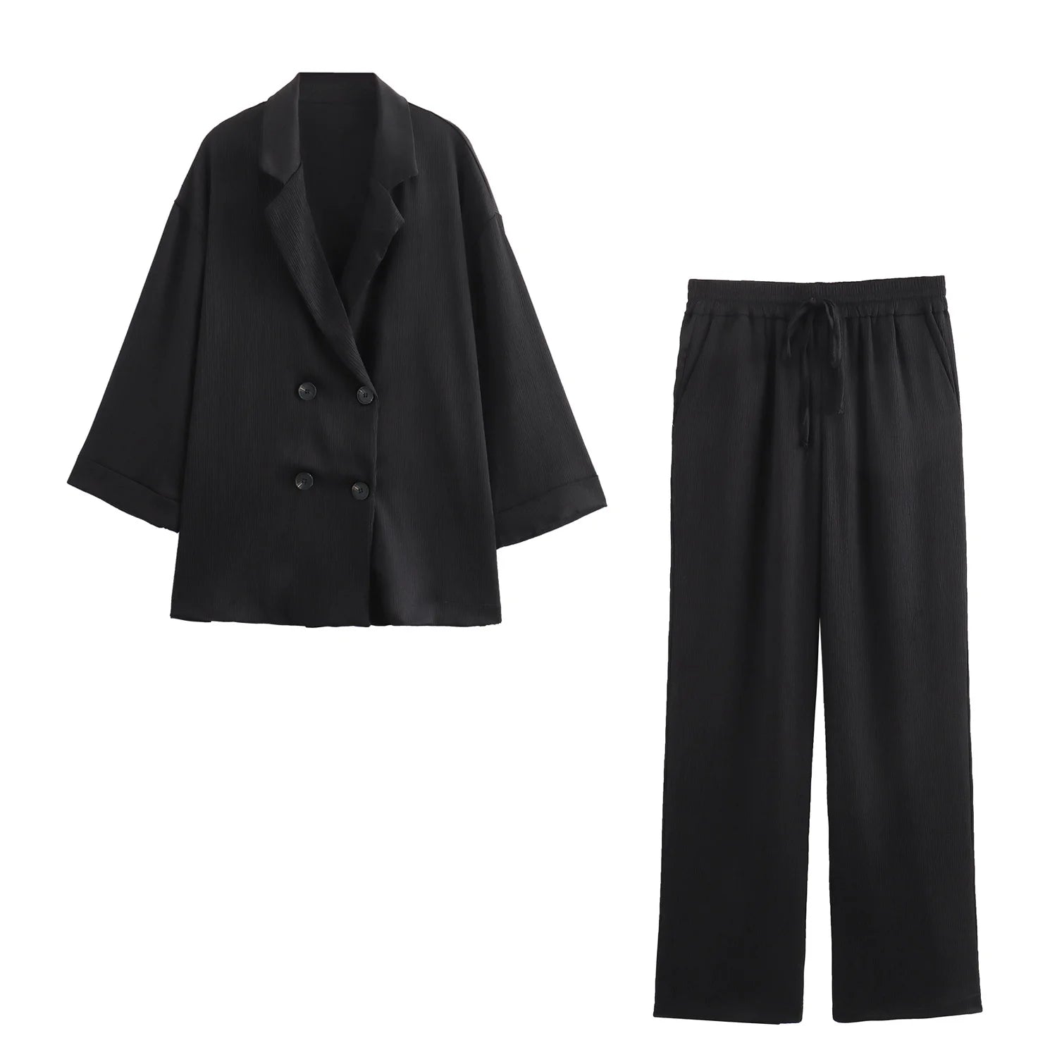 Cora Women's Suit Set – Tailored Jacket and Wide-Leg Trousers Outfit 0