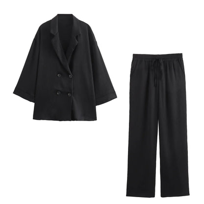 Cora Women's Suit Set – Tailored Jacket and Wide-Leg Trousers Outfit 0