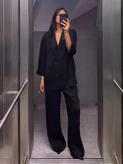Cora Women's Suit Set – Tailored Jacket and Wide-Leg Trousers Outfit 3