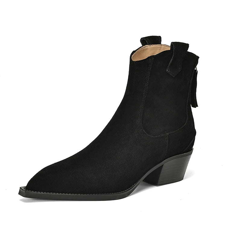 Cressa Women's Ankle Boots – Soft Suede Mid Block Heels for Stylish Comfort 4