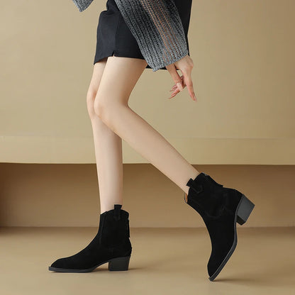 Cressa Women's Ankle Boots – Soft Suede Mid Block Heels for Stylish Comfort 5