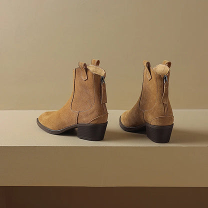 Cressa Women's Ankle Boots – Soft Suede Mid Block Heels for Stylish Comfort 6