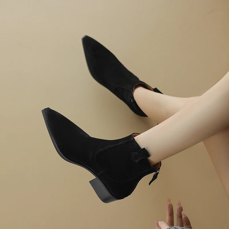Cressa Women's Ankle Boots – Soft Suede Mid Block Heels for Stylish Comfort 8
