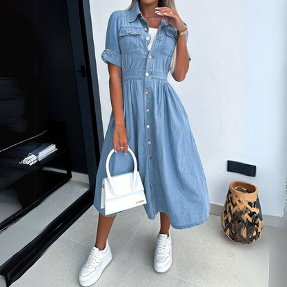 Dazzle Denim Women's A-Line Dress – Chic Comfort for Every Occasion 1
