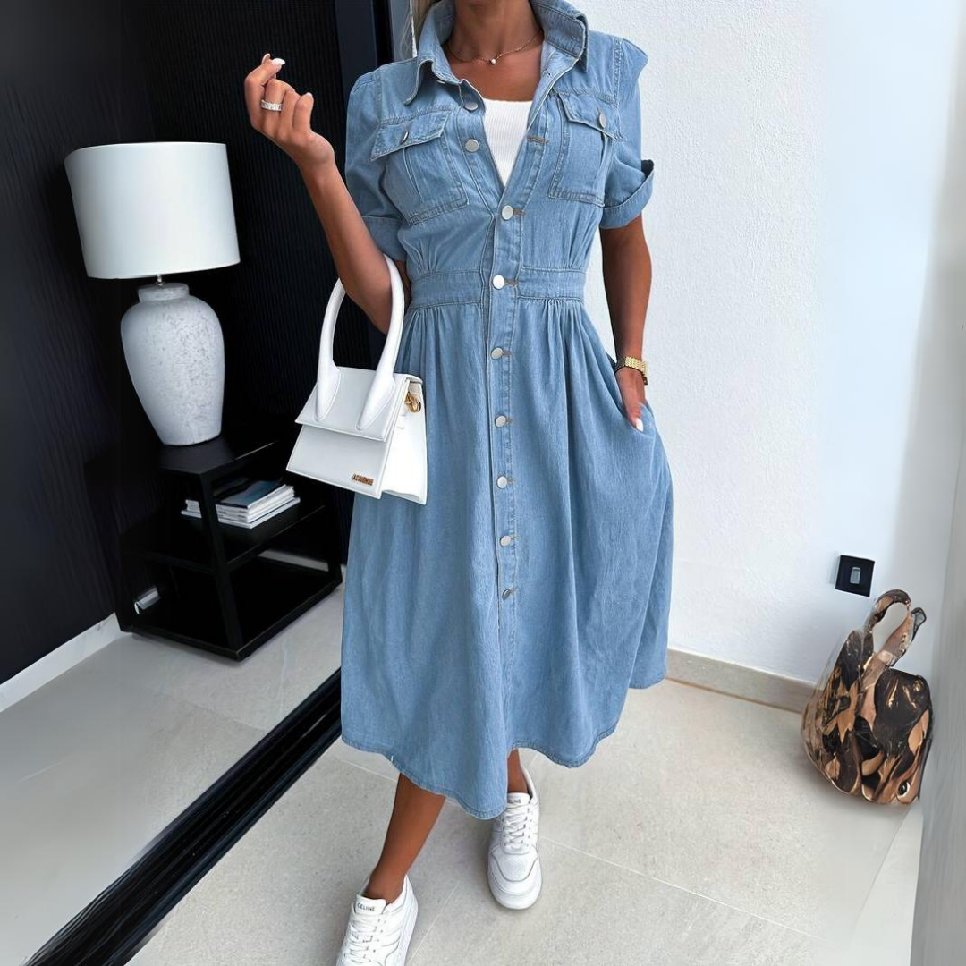 Dazzle Denim Women's A-Line Dress – Chic Comfort for Every Occasion 2