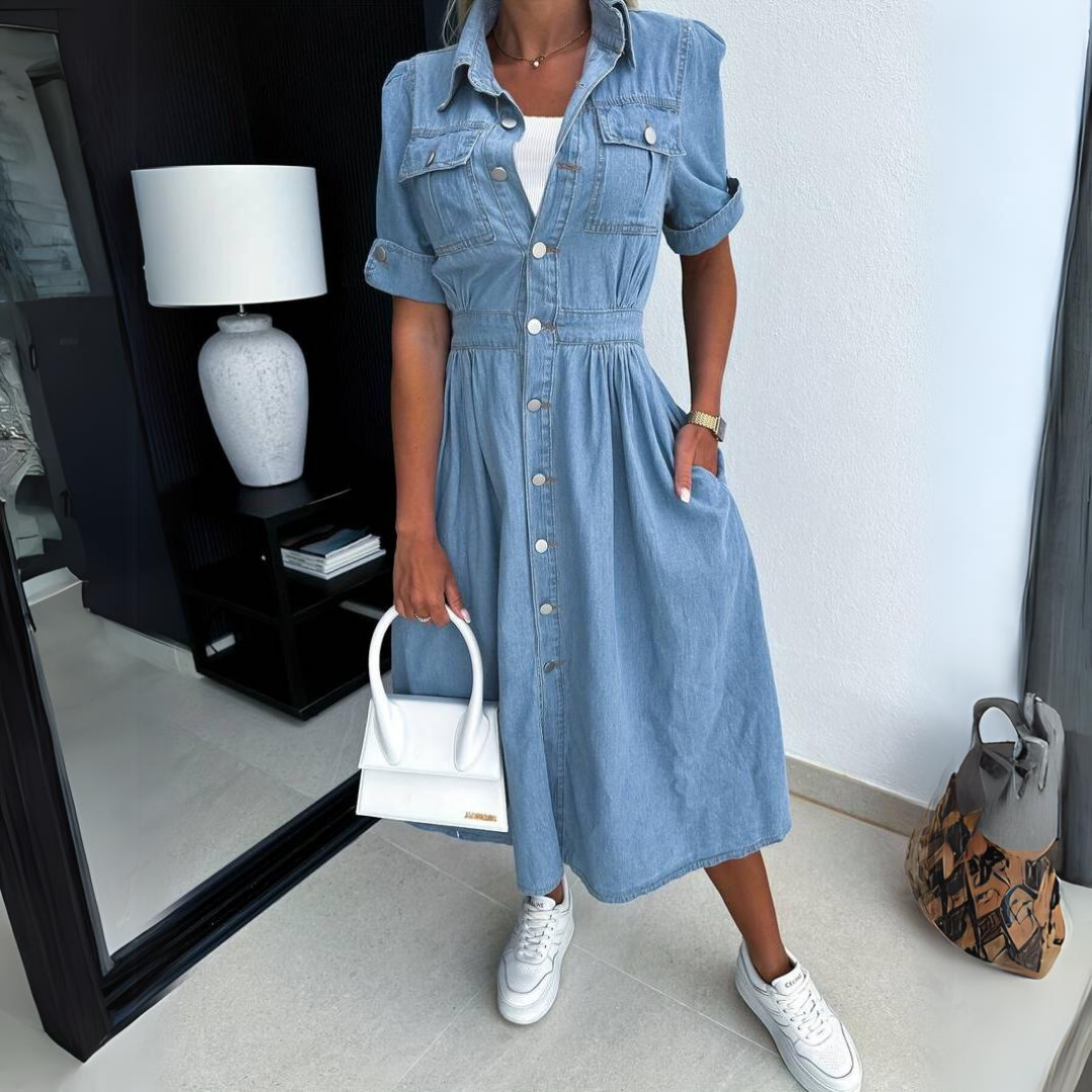 Dazzle Denim Women's A-Line Dress – Chic Comfort for Every Occasion 3