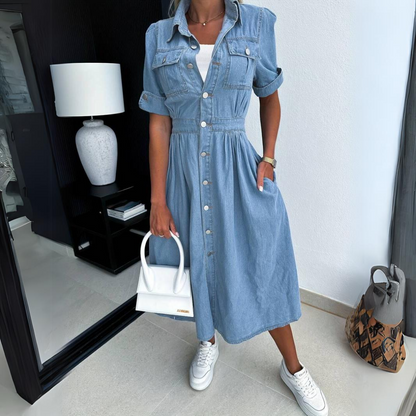 Dazzle Denim Women's A-Line Dress – Chic Comfort for Every Occasion 3
