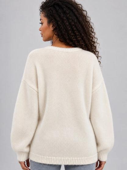 Floral Knit Jumper Women – Chic 3D Flower Detail Design 1