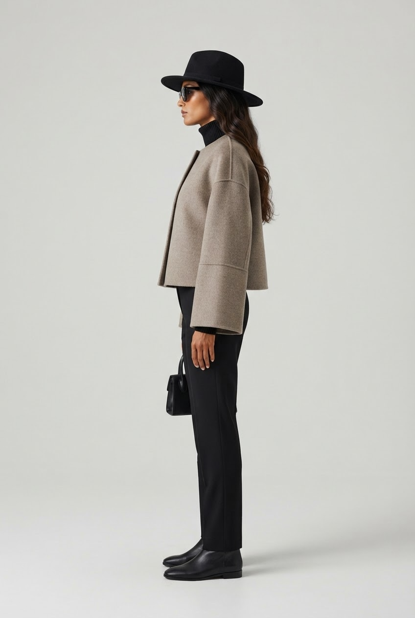 Jacket Women - Cropped Jacket with V-Neck and Button Front