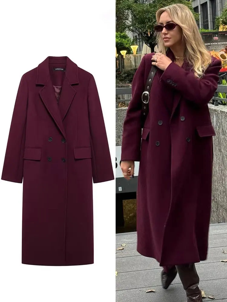Hedra Women's Winter Coat – Double Breasted Lapel Jacket for Chic Style 0