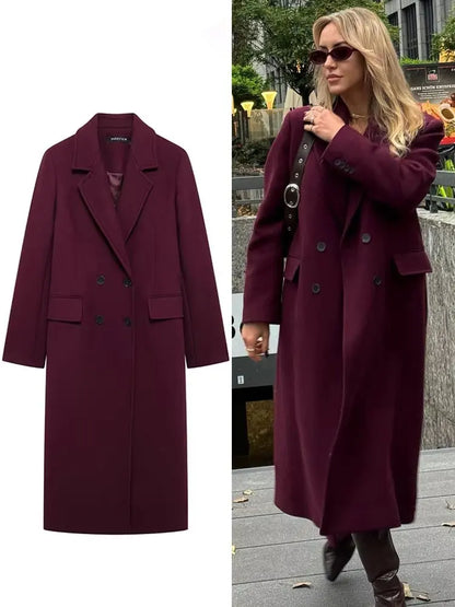 Hedra Women's Winter Coat – Double Breasted Lapel Jacket for Chic Style 0