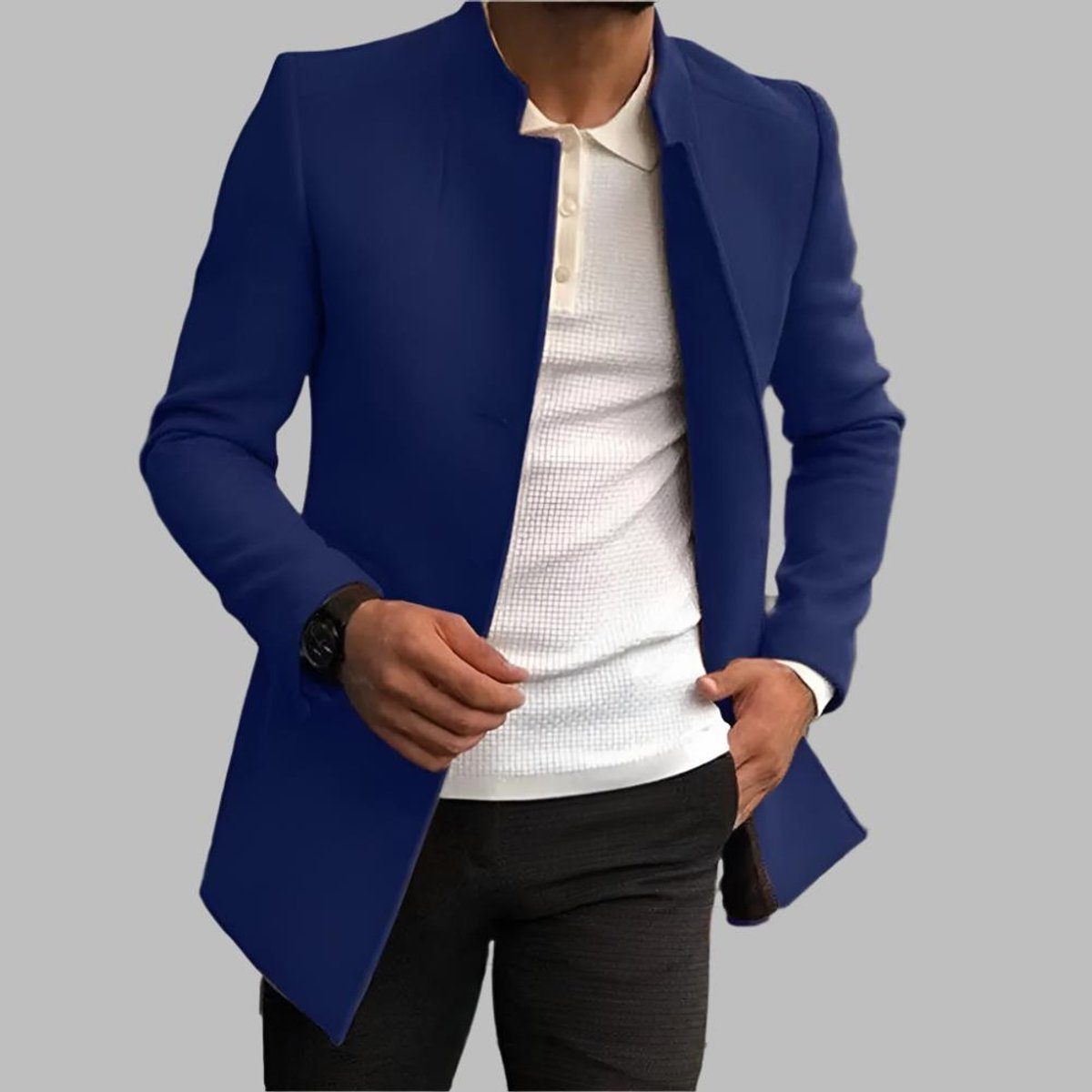 Heston Men's Wool Slim Fit Coat – Stylish Stand Collar Warmth 1