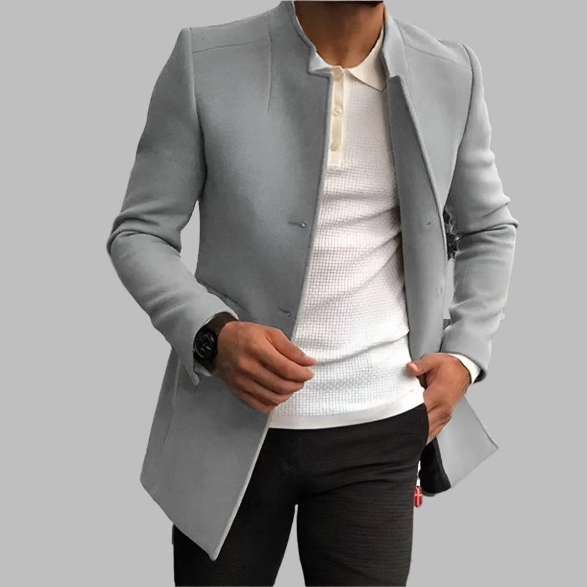 Heston Men's Wool Slim Fit Coat – Stylish Stand Collar Warmth 2