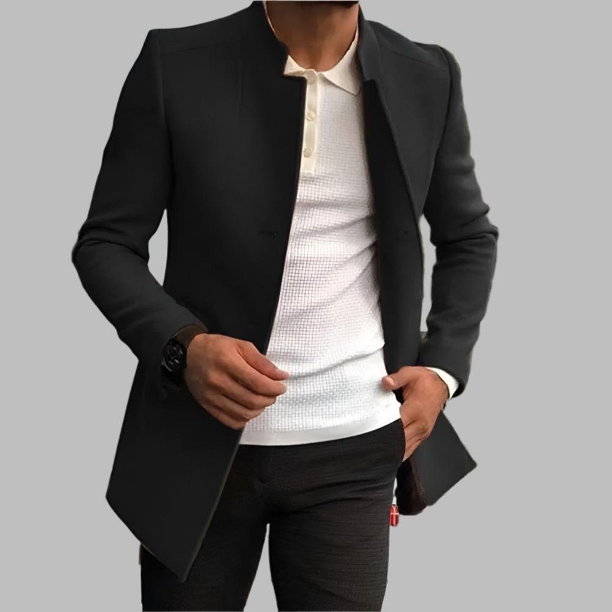 Heston Men's Wool Slim Fit Coat – Stylish Stand Collar Warmth 4