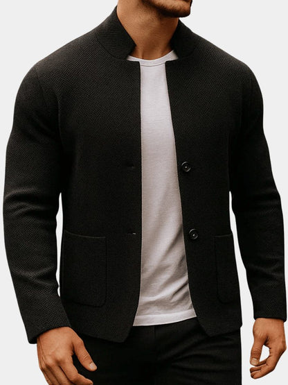Kentro Men's Knit Jacket – Stand Collar Button-Front Casual Layer 1
