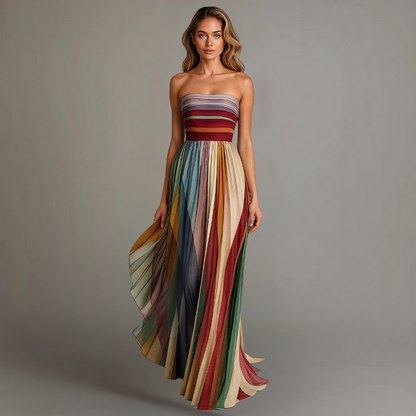 Kiora Women's Strapless Maxi Dress – Vibrant Pleated Summer Style 0